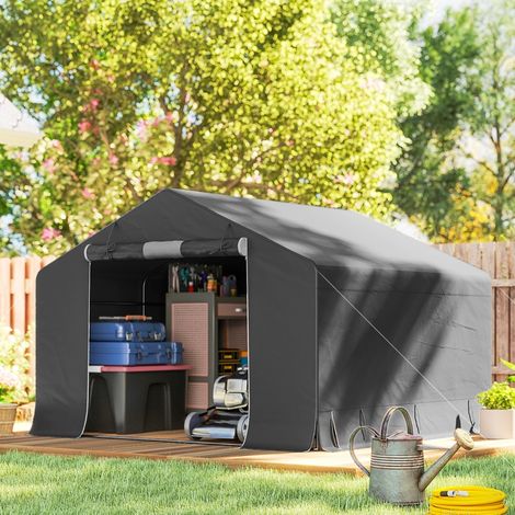 Abri de jardin portable, tente pour vélo, porte enroulable avec fermeture éclair, structure métallique, rangement polyvalent, gris foncé (1/4)