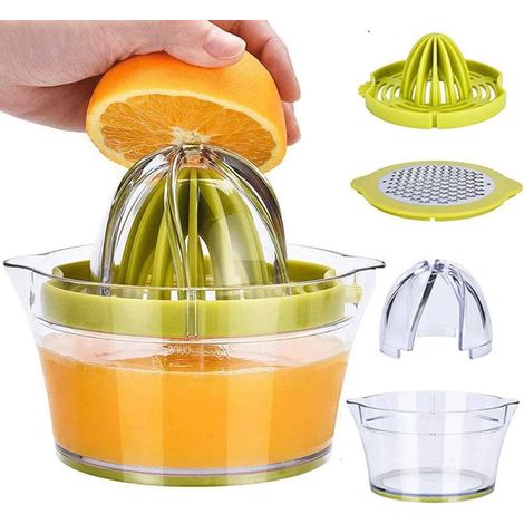 Presse-agrumes manuel multifonction pour citrons et oranges, presse-fruits manuel avec doseur et râpe intégrés, 350 ml, vert (1/5)