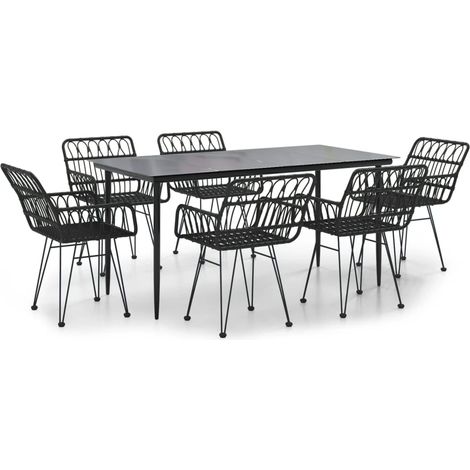 Ensemble à manger de jardin 7 pcs  Mobilier de jardin Noir Résine tressée (1/5)