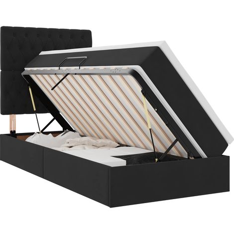 Maison Exclusive - LED-Speicherbett mit Matratze Schwarz 90 x 200
