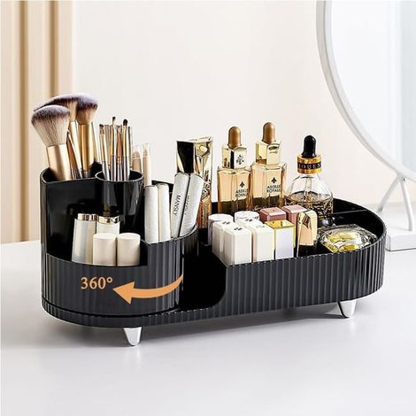 Organisateur de maquillage pour vanité, porte-brosse de maquillage rotatif à 360 degrés, grand organisateur de soins cosmétiques