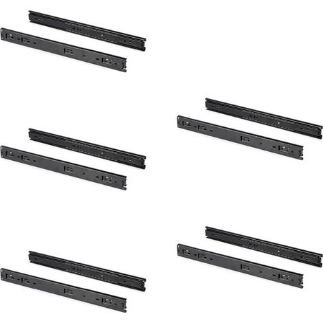 Emuca Set mit 5 Sätzen Kugelschubladenführungen, Höhe 45 mm, Tiefe 600 mm, Gesamtauszug, Schwarz