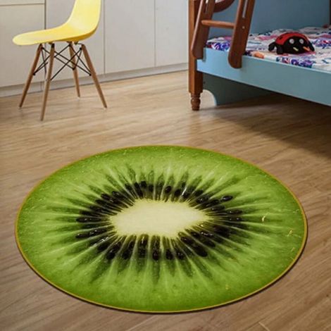 Tapis Rond Anti-dérapant - Tapis De Sol Cuisine Salle De Bain - 80 Cm - En Fibre Polyester Et Flanelle - Fond En Plastique Non-tissé - Kiwi (1/5)