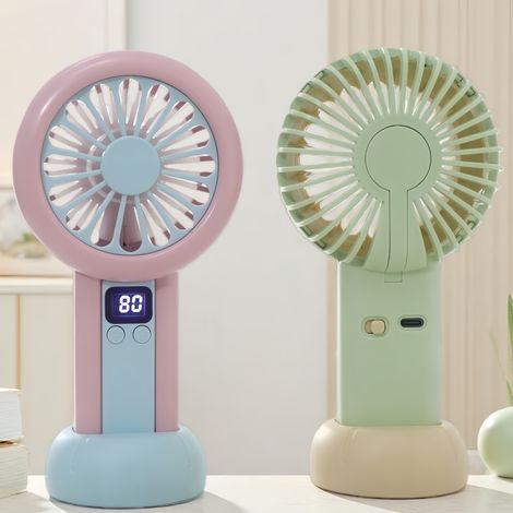 Mini ventilatore portatile con display digitale - Verde e beige, 99 velocità, ricaricabile tramite USB-lsw (1/3)