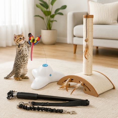 Set di giochi per animali domestici active 3 pezzi tiragraffi in sisal per gatti guinzaglio per cani a forma di bicicletta e giocattolo a forma di farfalla a batteria 227000271 227000271 227000271 (1/5)