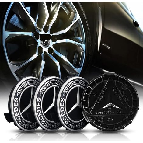 Quatre enjoliveurs de roue de 75 mm, compatibles Mercedes-Benz, enjoliveurs ABS avec logo étoile et couronne de laurier argentée, enjoliveurs de roue de rechange pour voiture. (1/3)