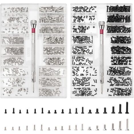 1000 Pièces Kit de Vis de Réparation Minuscule Micro, Kit d'Assortiment de Petites Vis en Acier Inoxydable avec Tournevis, M1.2 M1.4 M2 Micro Vis de Réparation, Argent et noir (1/4)