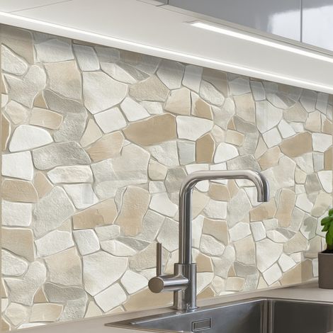REVETEMENT MURAL DE CUISINE, CRÉDENCE DE CUISINE Mosaïque - Pierres - Beige 80x60 (1/5)