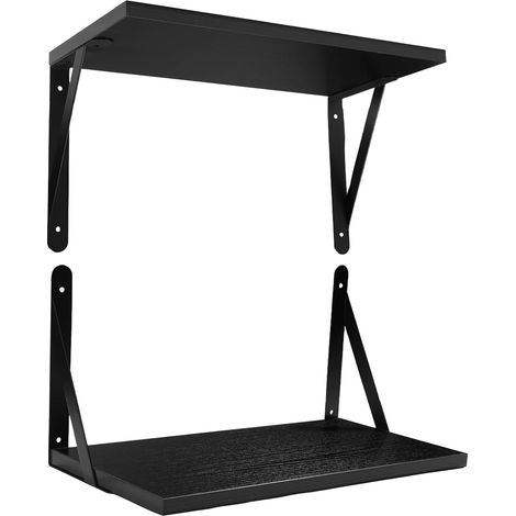 Étagère Murale, Lot de 2 Étagère Murale Bois, Tablette Flottant, Flottantes avec Support en Métal, pour Salon Cuisine Chambre à Coucher Salle de Bain (1/5)