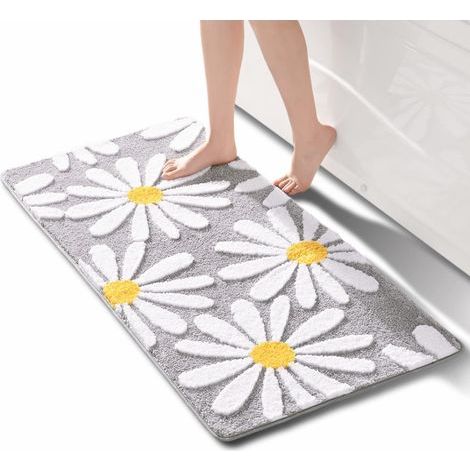 1 Tapis de bain, motif marguerites 3D, peluche douce absorbante, antidérapant TPR, pour salle de bain (1/5)