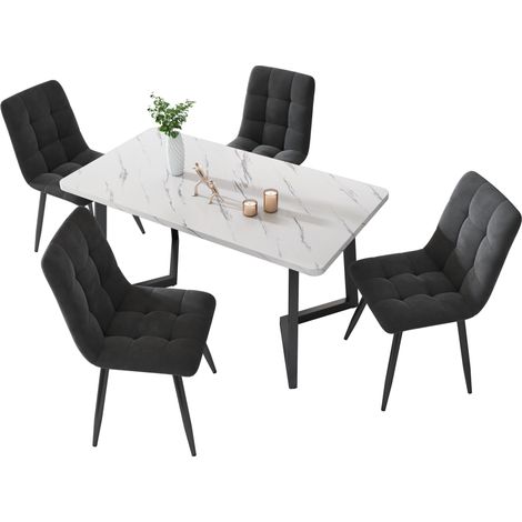 Set de 4 sillas de comedor en terciopelo gris, diseño moderno y ergonómico con respaldo acolchado, estructura metálica y gran estabilidad, 150 kg, para salón y cocina, CHICFURN (1/5)