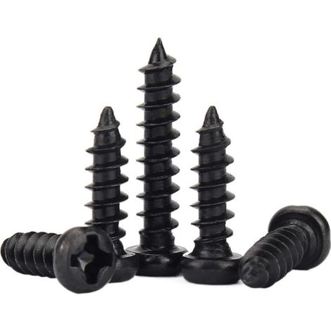 100 vis à tôle M1.7 M1.8, longueur 3-16 mm, tête plate Phillips en acier noir (14 x pièces)