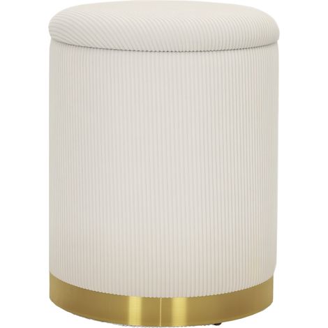 Pouf de rangement pliable blanc crème 36x36x44 cm – Repose-pieds rond avec couvercle, base acier (1/5)