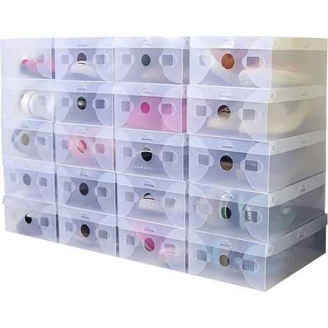 20x Schuhkarton Faltbar, Transparenten Schachteln, 28cmx18cmx10cm Schuhboxen Stapelbar, Kunststoffboxen Gerippt Transparent-weiß (1/5)
