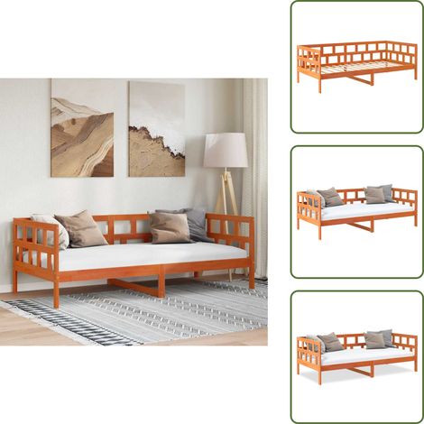 The Living Store Lit de jour sans matelas cire marron 90x200 cm bois pin massif - Lit De Jour - Canapé Lit - Lit Convertible - Meuble Rustique - Lit En Bois Massif