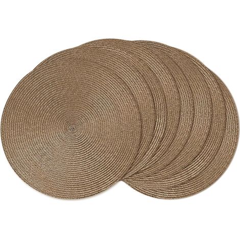 Lot de 8 sets de table ronds tressés de 38,1 cm pour tables de salle à manger, tissés naturels, résistants à la chaleur (marron, 8)'Marron 15 inches set of 8'Marron'15 inches set of 8 (1/5)