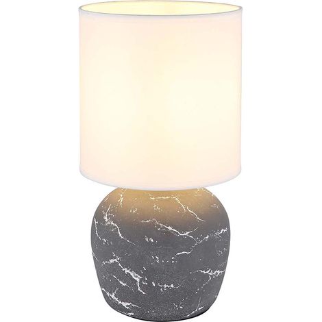 Tischleuchte Nachttischleuchte Tischlampe Keramik grau weiß Textil H 31,5 cm