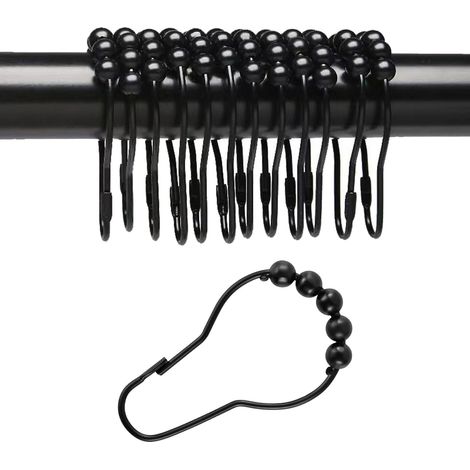 12 Anneaux Douche Acier Inoxydable Noir - Système Coulissant Robuste pour Rideau de Douche - Lot de 12 Crochets Durables (1/5)
