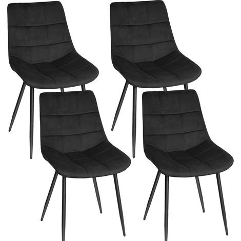 Lot de 4 Chaises de salle à manger, Siège moderne chaise à carreaux, rembourrées, avec pieds en fer, surface en velours lisse-charge 120 kg-noir (1/5)