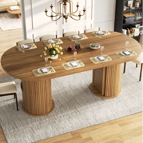 Mesa extensible 150-190 x 80 x 75 cm con almacenamiento oculto, MDF y metal, marrón oscuro DESVIAE (1/5)