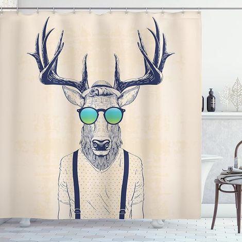 Filiyano-Rideau de douche (180 cm x 180 cm, motif bois de cerf), animaux amusants et originaux, ensemble de décoration avec crochets pour salle de (1/5)