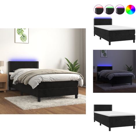 Sommier à lattes de lit avec matelas LED Noir 100x200cm Velours - Lit Plateforme - Lit Capitonné - Lit Design - Lit Moderne - Lit Double (1/5)