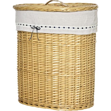 Panier à linge en osier avec couvercle, panier à linge avec poignée, sac à linge amovible, paniers à linge, boîte à linge pour salle de bain, buanderie, chambre, naturel