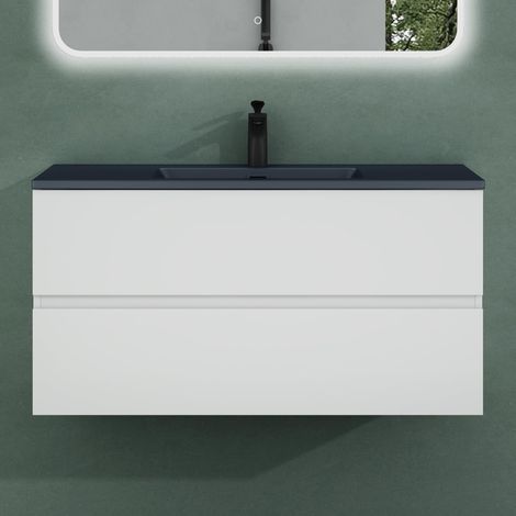 Mai & Mai Mobile Bagno Sospeso 100cm, Mobile da Bagno Bianco Opaco con 2 Cassetti Include Lavabo Antracite Opaco Aqualis F079 (1/5)