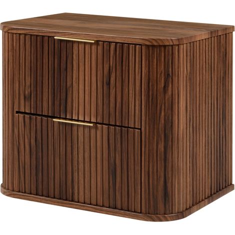 Mobile da bagno a terra con cassetti e piedini in metallo, colore Rovere-Noce, maniglia oro, piedini oro, 60 x 41,5 x 66,7 cm (1/5)