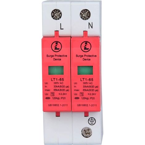 Protège-surtension, LT1-65, 2P 385VAC 65KA, montage sur rail DIN de 35 mm, protection contre les surtensions domestiques à basse tension, parafoudre (2P65KA) (1/5)