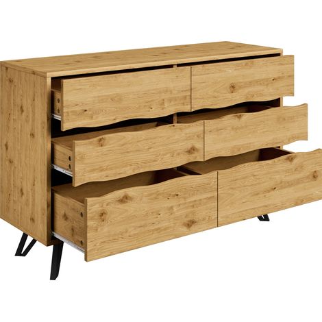 ELVMI Credenza con 6 Cassetti, gambe in metallo nero, per Soggiorno e Sala da Pranzo, 120×40×75.5 cm (1/4)
