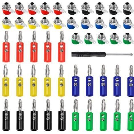 BUNTHAUS (5 couleurs) lot de 50 Kit connecteur banane 4 mm haut de gamme : 25 fiches mâles + 25 fiches femelles, livré avec tournevis. (1/5)