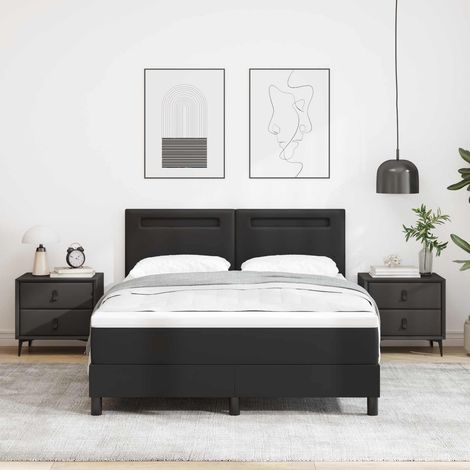 Boxspringbett mit Matratze Schwarz 140 x 200 cm Kunstleder (1/5)