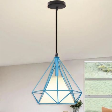 U-Do Lustre en Métal Bleu,25cm Suspension Luminaire Ajustable Vintage Lampe forme Diamant Lustre Intérieur Industriel (1/4)