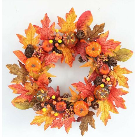 22 Inch Fall Front Door Wreaths, Maple Leaves, Indoor Outdoor Thanksgiving Festival Decorations (1/4)