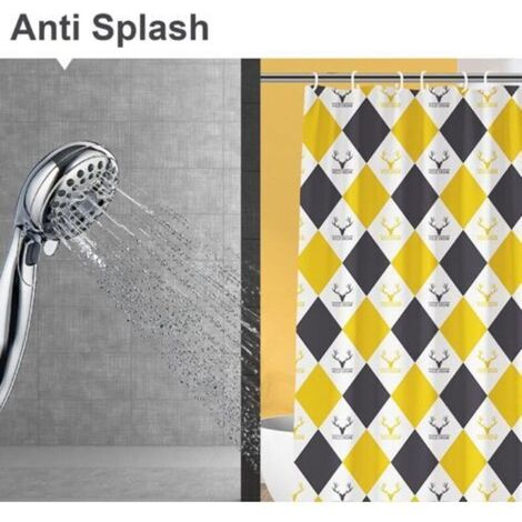 Rideau de Douche 180 x 180 cm Anti Moisissure Rideaux de Salle de Bain Tissu Polyester avec 12 Crochets Lavable en Machine Motif Jaune (1/5)