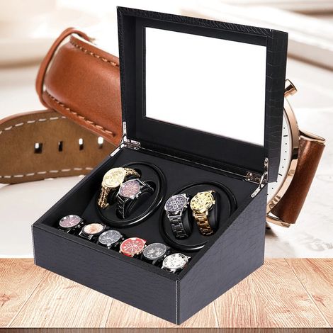 Automatische Uhrenbeweger Box, Watch Winder Luxuriöser Uhrenbeweger für 4 Automatikuhren + 6 Gitter, Uhrenständer Uhrenkasten Uhrendreher Schmuckschatulle