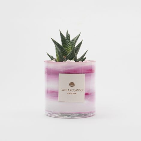 Pianta succulenta in vaso di vetro rotondo decorato a mano Marble H 10 - Lilla