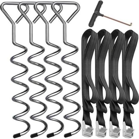 4 Sets hochbelastbarer Bodenanker für Trampolin-Sets - Verzinkter Stahl, Edelstahl, Garten, mit starken Gurten (Silber) (1/5)