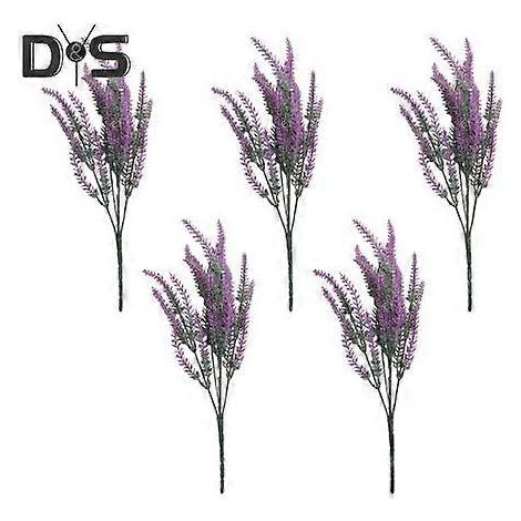 Lot de 5 branches de lavande artificielles réalistes en plastique, idéales pour décorer une table lors d'un mariage, d'une fête ou pour la maison ou le bureau.violet foncé (1/5)