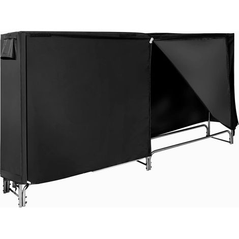 COSTWAY Leñero Exterior con Cubierta PVC 600D Impermeable, Estante leña de 240 cm, Soporte para Leña Chimenea Interior Exterior Patio Negro (1/5)