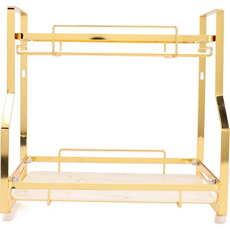 Badezimmer-Wandregal, gold-weißer Eckorganizer, 2 Ebenen für Küche oder Schlafzimmer (1/5)