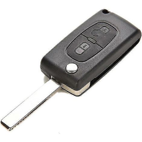 Coque de clé télécommande à clapet en plastique à 2 boutons pour Peugeot 207, 307 et 308 (non découpée). (1/5)