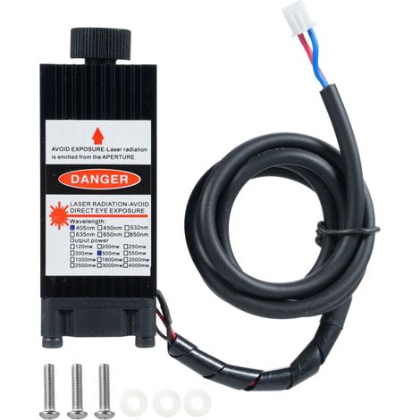 Módulo de grabado de 2 pines, cabezal de grabado enfocable de 450 nm y 500 mW, luz azul-violeta de 12 V, enfoque ajustable para grabadoras de escritorio, madera, papel y cuero (bricolaje). (1/5)