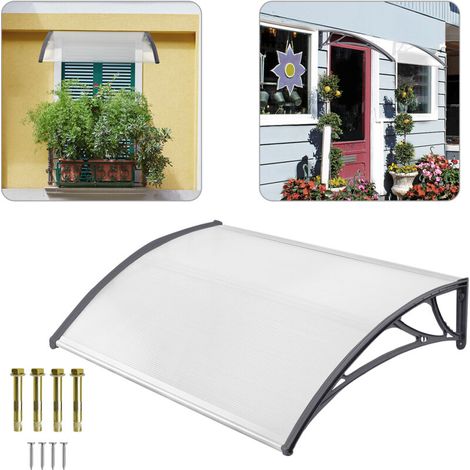 150 x 100 cm Auvent pour porte d'entrée en polycarbonate Transparent Auvent à pupitre résistant aux intempéries 5mm Abri pour la protection contre le soleil et la pluie à l'extérieur-DOU