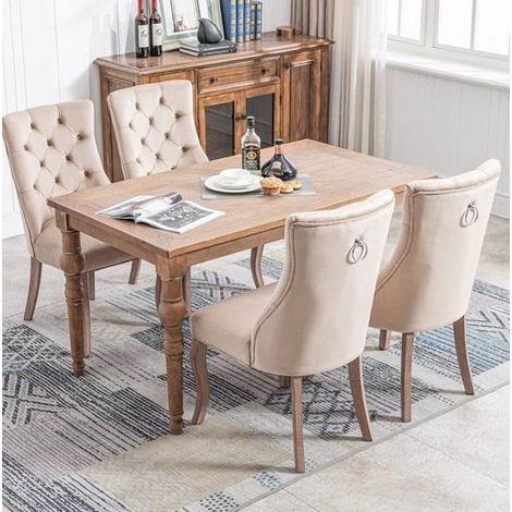 Sedia da pranzo in velluto beige, schienale alto, design imbottito, 97 x 51 x 47 cm (1/5)