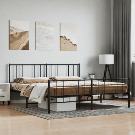 Lit adulte avec tête de lit/pied de lit, Lit double Cadre de lit métal noir 183x213 cm MEMV614234 MaisonChic (1/5)