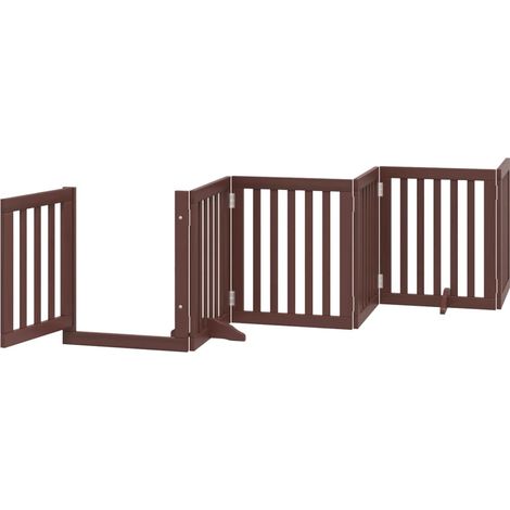Barrière de sécurité pour chien animaux de compagnie porte pliable 9 panneaux bois de peuplier marron (1/5)