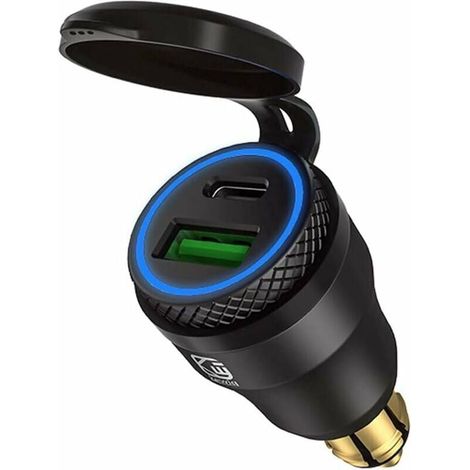 Adaptateur USB Cigarette Allumeur Moto - Prise Double USB-C PD 3.0 et USB-A QC 3.0 - Entrée 12 V-24 V - Compatible Sockets Hella/DIN - 1 Pièce (1/5)