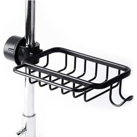 Porta spugna per rubinetto con gancio, cestello in alluminio, supporto per lavello da cucina, porta doccia, mensola per sapone o shampoo (nero - versione migliorata) (1/4)